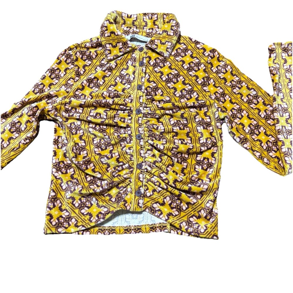 NEW Velvet Psychedelic Shirt M Crop Rich Button Down Gold Abstract Rave Punk